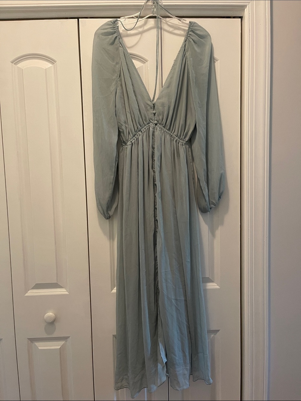 H&M Sage Green V-Neck Long Sleeve Maxi Dress